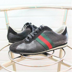 Gucci Black Guccissima Leather Classic Web Sneaker